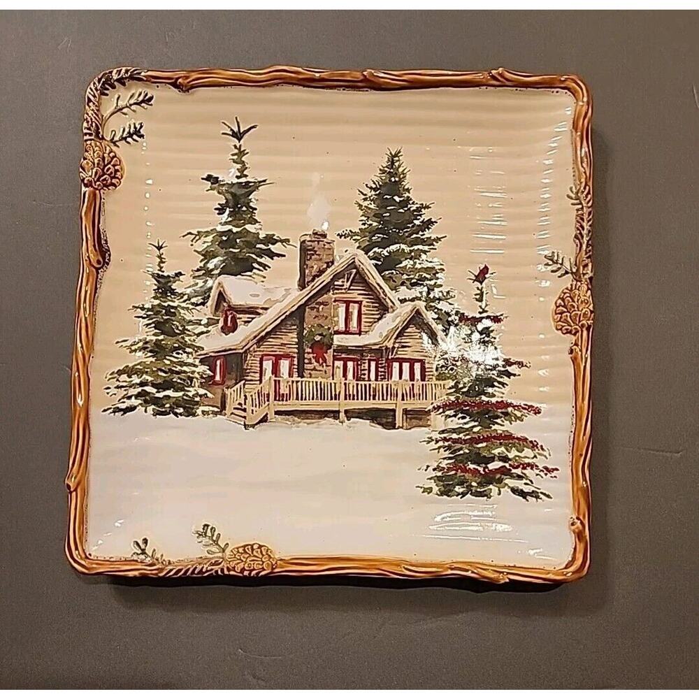 St. Nicholas Square Collection Snow Valley Pattern Square Plate Platter 10.5”